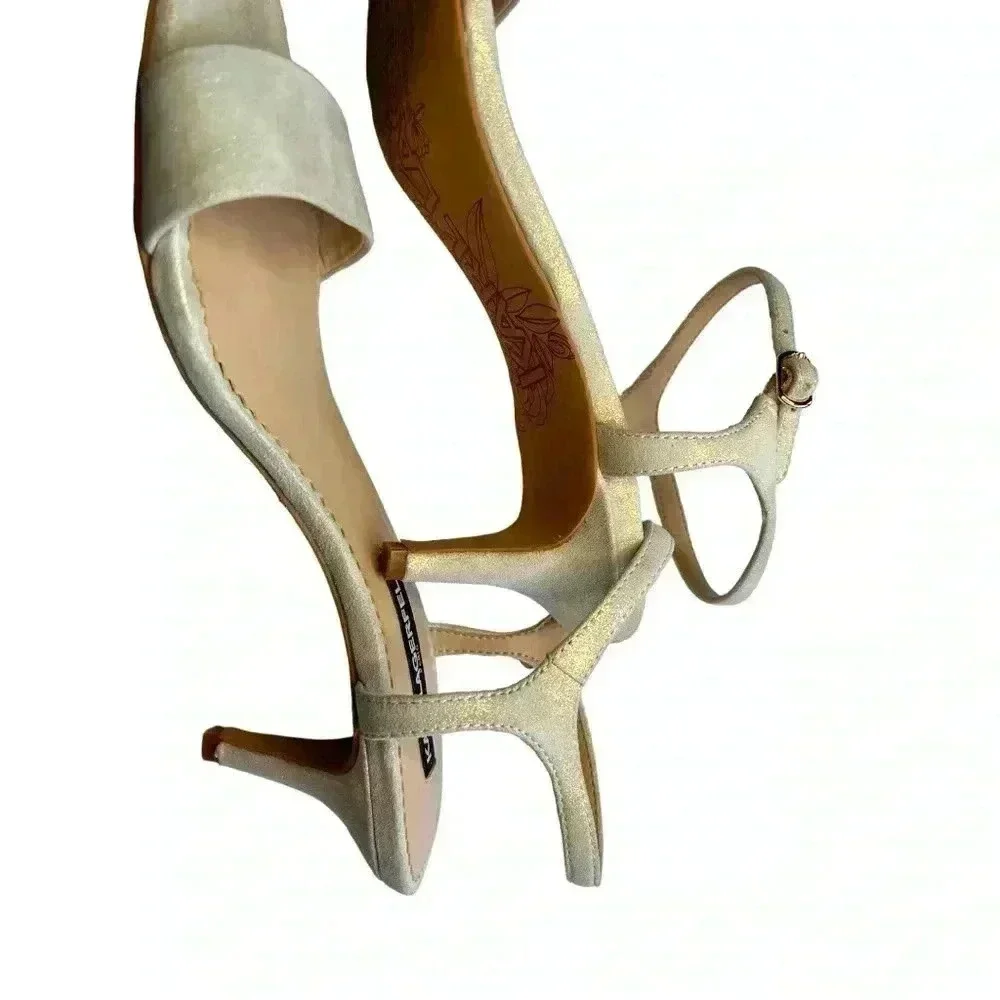 Lagerfeld Paris Women's Ankle Strap Heeled Sandal •Sparkly Gold•Size 8.5•